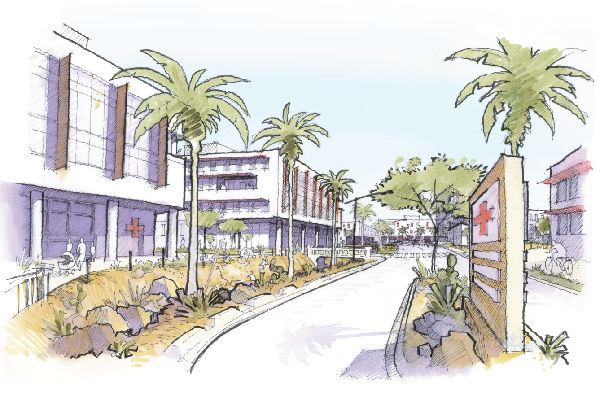 Conceptual rendering showing a potential streetscape for the Job Creation Zone medical campus